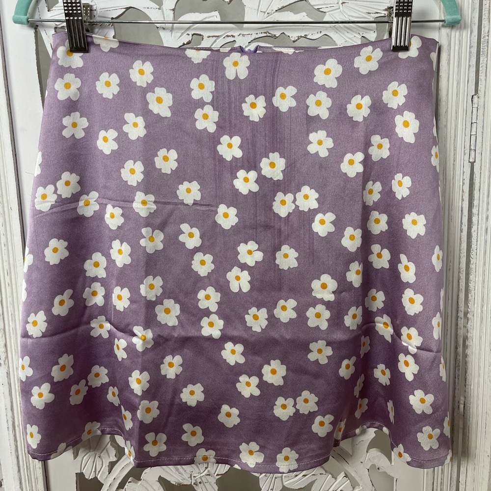 Floral satin lavender skirt